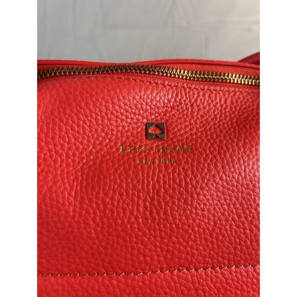 Kate Spade New York Red Pebbled Leather Satchel Tote Shoulder‎ Bag Gold Logo